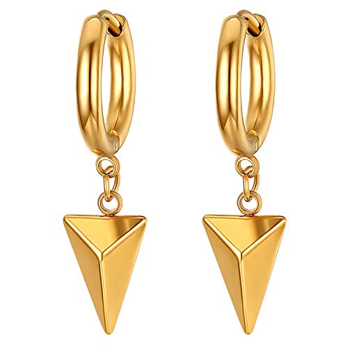 JewelryWe Schmuck Paar Gold Baumelnde Dreieck Pyramide Creolen für Herren Damen, Edelstahl Huggie Ohr Manschette Ohrringe von JewelryWe