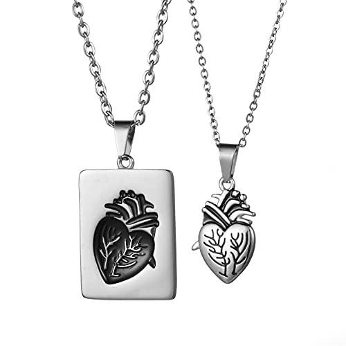 JewelryWe Schmuck Paar Halskette mit Gravur Edelstahl Herz Puzzle Dog Tag Erkennungsmarken Anhänger Partner Pärchen Kette Valentinstag Lieben Geschenk Silber von JewelryWe