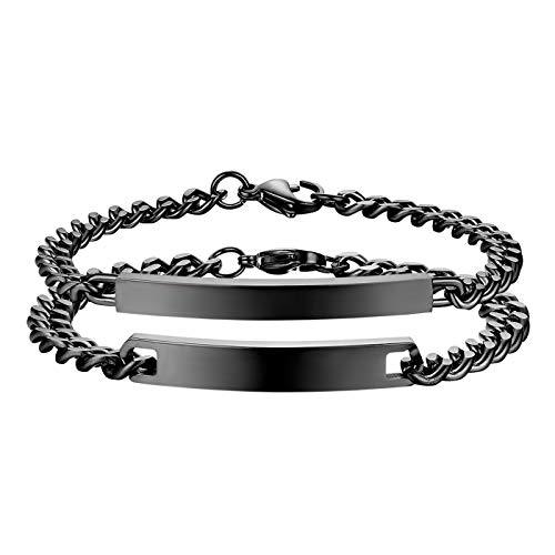 JewelryWe Valentinstag Schmuck Pärchen Armband, Edelstahl Hochganz Poliert Panzerkette Partnerarmband Freundschaftsarmband Paar Armbänder für Herren Damen, Schwarz von JewelryWe