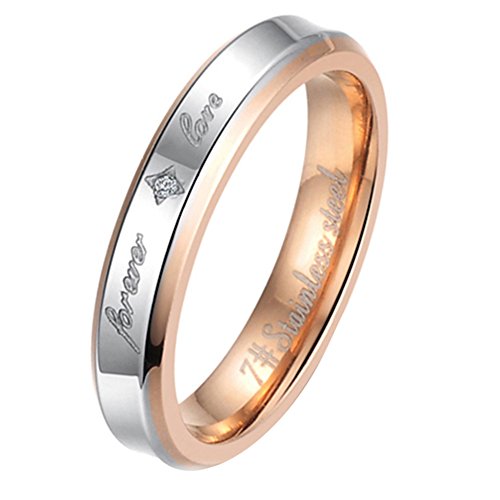 JewelryWe Schmuck Partnerringe, Freundschaftsringe, Edelstahl, FOREVER LOVE Gravur, Damen-Ring, Gold Silber, Größe 49 - mit Geschenk Tüte von JewelryWe