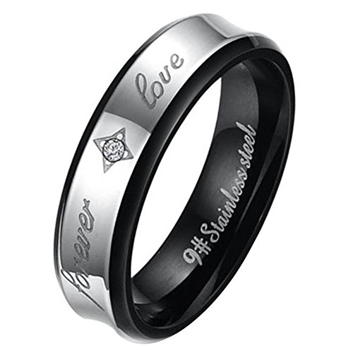 JewelryWe Schmuck Partnerringe, Freundschaftsringe, Edelstahl, FOREVER LOVE Gravur, Herren-Ring, Schwarz Silber Größe 54 - mit Geschenk Tüte von JewelryWe