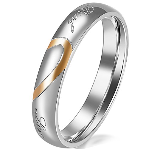 JewelryWe Schmuck Partnerringe, Freundschaftsringe, Edelstahl, Herz, Damen-Ring, Gold Silber, Größe 48 - mit Geschenk Tüte von JewelryWe