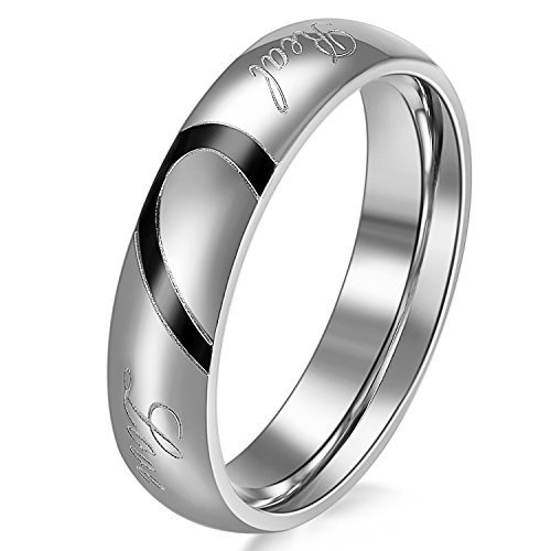 JewelryWe Schmuck Partnerringe, Freundschaftsringe, Edelstahl, Herz, Herren-Ring, Schwarz Silber, Größe 56 - mit Geschenk Tüte von JewelryWe