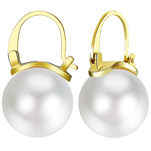 JewelryWe Schmuck Perlenohrringe Damen Imitation Perlen Creolen Ohrringe Hängend Perlen Ohrringe Ohrhänger Geschenk für Frau Mädchen Gold Weiß von JewelryWe