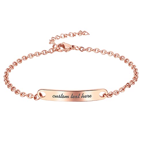 JewelryWe Schmuck Personalisiert Armband Damen Glänzend Poliert Edelstahl Armkette verstellbarer Armreif Kettenarmband mit Gravur Rosegold von JewelryWe