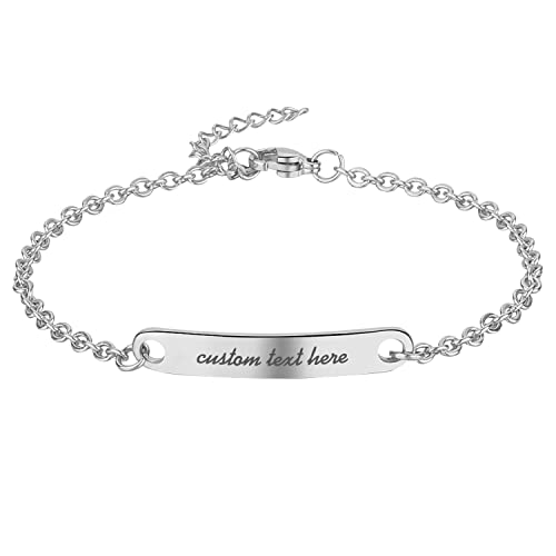 JewelryWe Schmuck Personalisiert Armband Damen Glänzend Poliert Edelstahl Armkette Verstellbarer Armreif Kettenarmband mit Gravur Silber von JewelryWe