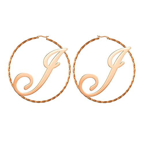 JewelryWe Schmuck Personalisiert Damen Ohrringe Creolen mit Name, Edelstahl Große Gedrehte Rund Kreis Ohrstecker Mädchen Geschenk 30mm Rosegold von JewelryWe