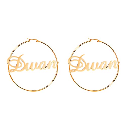 JewelryWe Schmuck Personalisiert Damen Ohrringe Creolen mit Name, Edelstahl Große Rund Kreis Ohrstecker Mädchen Geschenk 60mm Rosegold von JewelryWe