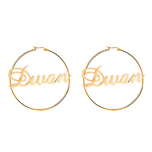 JewelryWe Schmuck Personalisiert Damen Ohrringe Creolen mit Name, Edelstahl Große Rund Kreis Ohrstecker Mädchen Geschenk 80mm Rosegold von JewelryWe