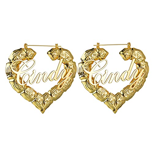 JewelryWe Schmuck Personalisiert Damen Ohrringe mit Name, Edelstahl Große Herz Creolen Ohrstecker Mädchen Geschenk 50mm Gold von JewelryWe