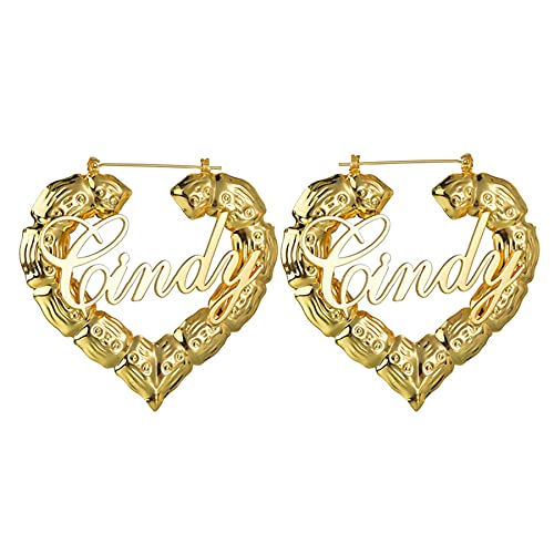 JewelryWe Schmuck Personalisiert Damen Ohrringe mit Name, Edelstahl Große Herz Creolen Ohrstecker Mädchen Geschenk 70mm Gold von JewelryWe