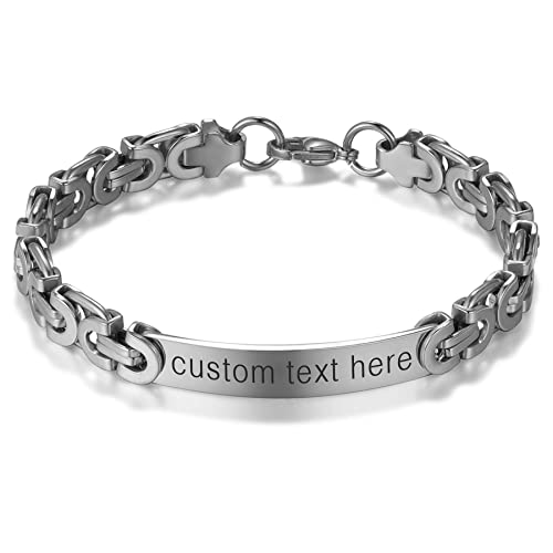 JewelryWe Schmuck Personalisierte Armband Herren Edelstahl Byzantiner Königskette Partnerarmband Freundschaftsarmband Paar Armkette Armreifen mit Gravur für Männer, Silber von JewelryWe
