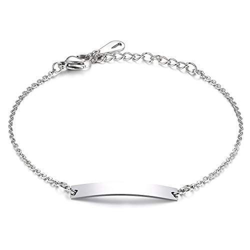 JewelryWe Schmuck Personalisierte Damen Armband mit Gravur Edelstahl Hochglanz poliert Armband Armkette Fußkettchen Fußkette Silber von JewelryWe