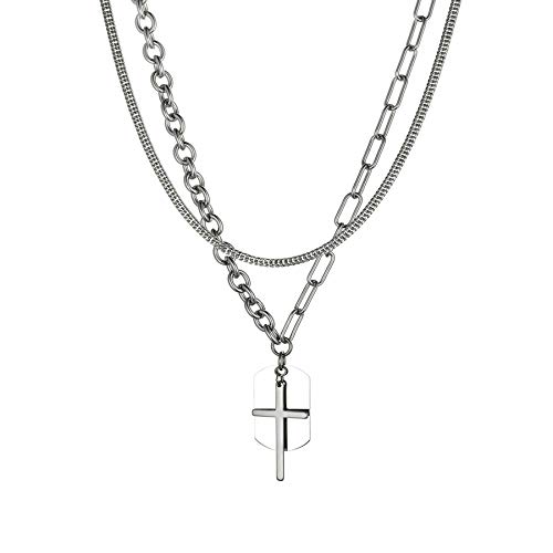 JewelryWe Schmuck Personalisierte Halskette Herren Kreuz Dog Tag Erkennungsmarke Anhänger mit 2 Edelstahl Ketten für Männer Frauen mit Gravur von JewelryWe