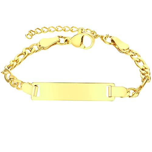 JewelryWe Schmuck Personalisierte Kinder Baby Armband Edelstahl Figarokette ID Tag Kinderarmband Armkette mit Gravur für Junge Mädchen Gold von JewelryWe