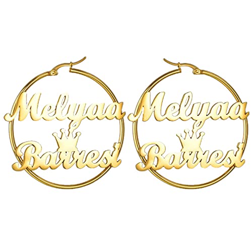 JewelryWe Schmuck Personalisierte Ohrringe Damen Creolen mit Namen Edelstahl Große Runde Kreis Ohrstecker Ohrhänger Geschenk für Frauen Freundin Mutter Schwester, Gold 100mm von JewelryWe