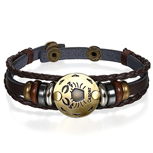 JewelryWe Schmuck Punk Modisch 12 Sternbilder Sternzeichen Herren Damen Charm Armband Geflochten Leder Legierung Multilayer Armreifen, 1/12 Stück - Krebs von JewelryWe