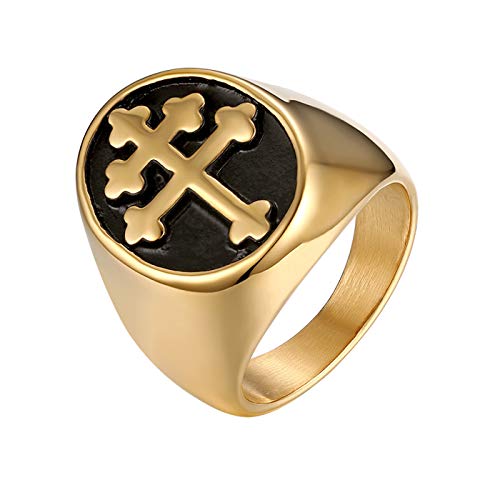 JewelryWe Schmuck Retro Herren-Ring Edelstahl Kreuz von Lothringen Patriarchalischen Siegelring Bandring Band mit Gravur Gold Größe 59 JewelryWe Schmuck Retro Herren-Ring Edelstahl Kreuz von Lothringen Patriarchalischen Siegelring Bandring Band mit Gravur Gold Größe 59 von JewelryWe