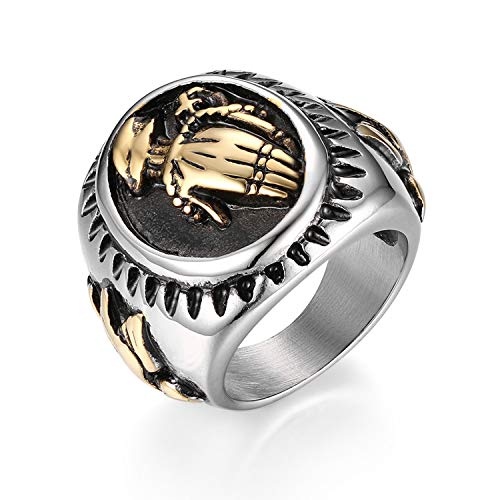 JewelryWe Schmuck Retro Herren-Ring Edelstahl Signet Jungfrau Maria Betende Hände Religiöse Ring Band Bandring mit Gravur Gold Silber Größe 54 von JewelryWe