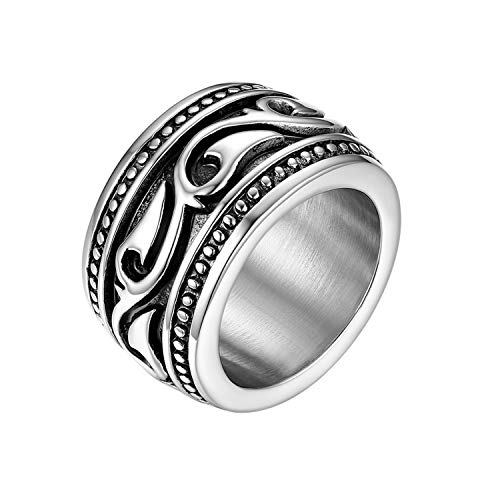 JewelryWe Schmuck Retro Herren-Ring Edelstahl schwer breit Flamme Muster Celtic Ring Band Bandring mit Gravur Silber Größe 62 von JewelryWe