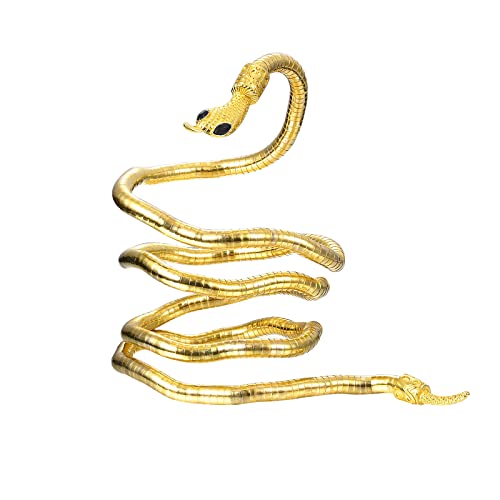 JewelryWe Schmuck Schlange Armband Halskette Flexibel Biegbar Schlangenkette Wickelarmband Verdrehbar Einstellbar Kette Manschette Armreif Haarschmuck für Damen Herren Gold von JewelryWe
