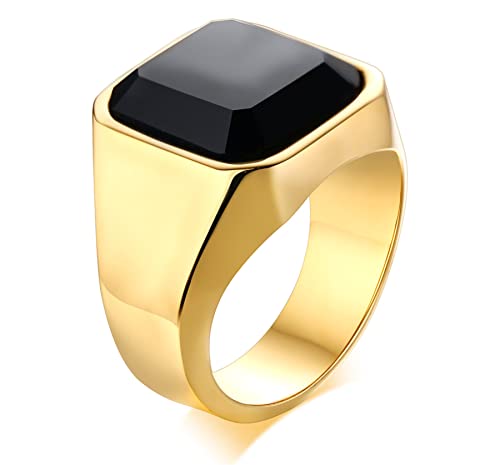 JewelryWe Schmuck Siegelring Herren-Ring Edelstahl Glas Stein Klassiker Viking Ringe Bandring mit Gravur Geschenke für Männer Gold Größe 57 von JewelryWe