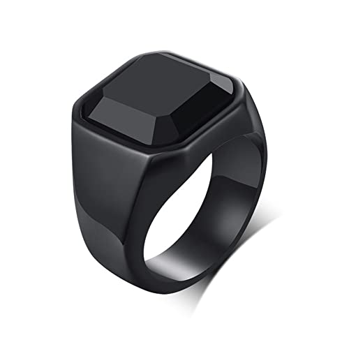 JewelryWe Schmuck Siegelring Herren-Ring Edelstahl Glas Stein Klassiker Viking Ringe Bandring mit Gravur Geschenke für Männer Schwarz Größe 57 (size 8) von JewelryWe