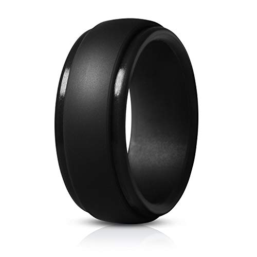 JewelryWe Schmuck Silikon Ehering für Männer, 9mm Hochglanz Poliert Gummi Hochzeit Bands Gummibänder Ring für Sport und Outdoor, Schwarz, Größe 54 von JewelryWe