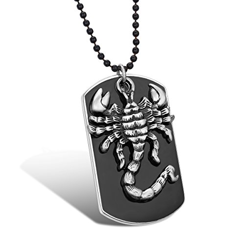 JewelryWe Schmuck Skorpion Hundemarke Dog Tag Anhänger mit 70cm Kette, Herren Halskette Kugelkette, Schwarz Silber von JewelryWe