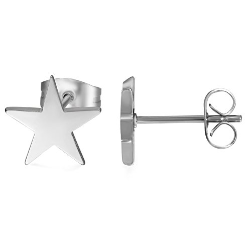 JewelryWe Schmuck Stern Ohrstecker, Edelstahl Poliert fünfzackigen Stern Star Ohrringe Silber 10mm für Herren Damen von JewelryWe