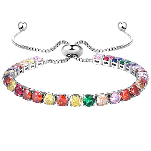 JewelryWe Schmuck Tennisarmband Damen Regenbogen Mehrfarbig Zirkonia Tennis Armband LGBT Armreif Gay & Lesbian Pride Armkette von JewelryWe