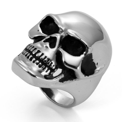 JewelryWe Schmuck Totenkopf Edelstahl Herren-Ring, Biker, Hochzeit Band Engagement, Farbe Silber Größe 54 bis 74 von JewelryWe