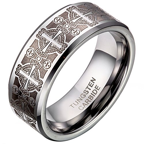 JewelryWe Kreuz Ringe Herren Wolfram: Triton Herren-Ring Damen-Ring Wolframcarbid Ring Unisex mit Laser geätzten Kreuz Engagement Hochzeit Band Verlobungsring Größe 59 von JewelryWe