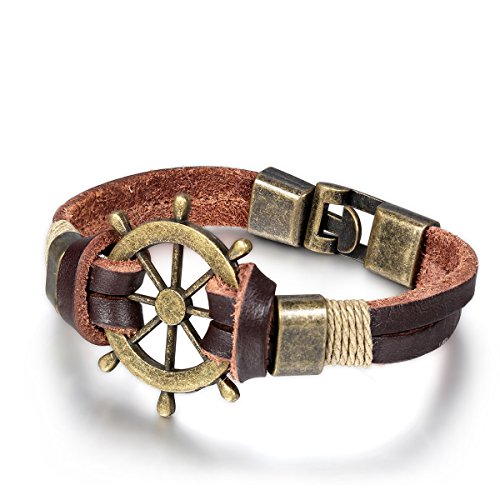 JewelryWe Schmuck Unisex Armband, Retro Pirate Ruder Tribal Leder Armreif, für Damen Herren, Braun, mit Geschenk Tüte von JewelryWe