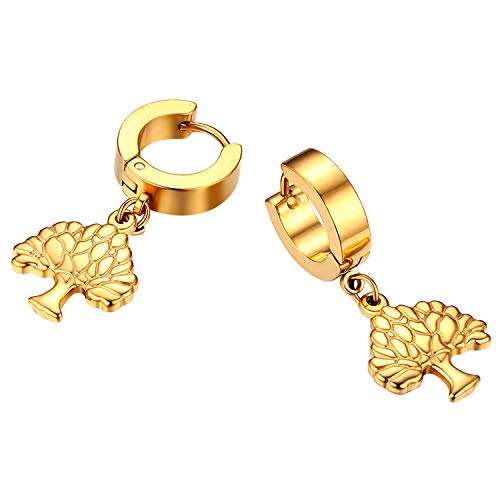 JewelryWe Schmuck Unisex Creolen, Edelstahl Baum des Lebens Lebensbaum Ohrringe Ohrstecker Ohrhänger Ohr-Piercing für Herren Damen, Gold von JewelryWe