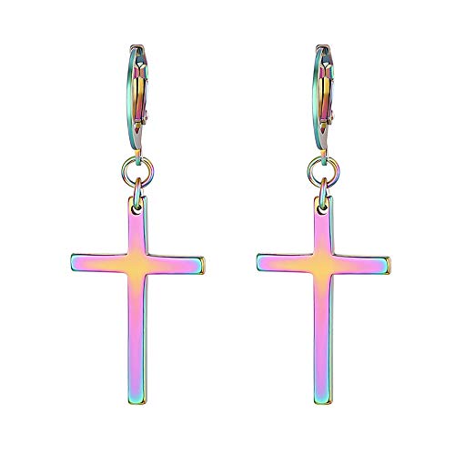 JewelryWe Schmuck Unisex Creolen, Edelstahl Klassisches Kreuz Ohrringe Ohrstecker Ohrhänger Ohr-Piercing für Herren Damen, Bunt Mehrfarbig von JewelryWe