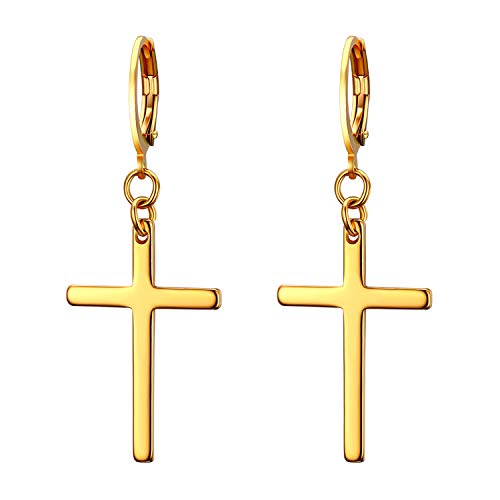 JewelryWe Schmuck Unisex Creolen, Edelstahl Klassisches Kreuz Ohrringe Ohrstecker Ohrhänger Ohr-Piercing für Herren Damen, Gold von JewelryWe