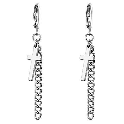 JewelryWe Schmuck Unisex Creolen, Edelstahl Kreuz Kette Anhänger Ohrringe Ohrstecker Ohrhänger Ohr-Piercing für Herren Damen, Silber JewelryWe Schmuck Unisex Creolen, Edelstahl Kreuz Kette Anhänger Ohrringe Ohrstecker Ohrhänger Ohr-Piercing für Herren Damen, Silber von JewelryWe