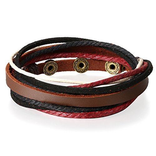 JewelryWe Schmuck WICKELARMBAND Serie, Leder geflochten Armband Armreif Surfer Surferarmband für Herren Damen #5 von JewelryWe