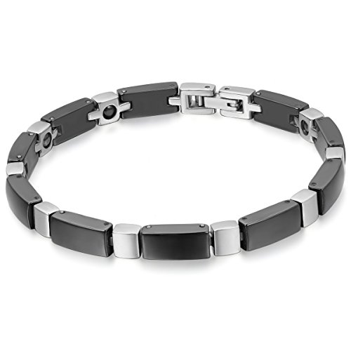 JewelryWe Schmuck Herren Damen Armband, Keramik Edelstahl, Kreuz Link Charm Armreif Partnerarmband, Schwarz Silber von JewelryWe