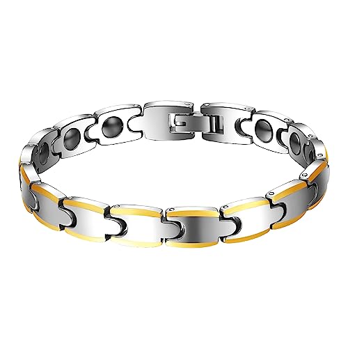 JewelryWe Schmuck Wolframcarbid Gesundheit Magnet Armband für Herren Damen Magnetarmband Armreif Link Armkette Geschenke für Männer Gold Silber von JewelryWe