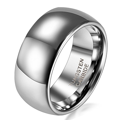 JewelryWe Schmuck Wolframcarbid Partnerringe Freundschaftsringe, Unisex Ring, Klassiker Poliert Dome, Silber Hochzeit/Engagement/Versprechen Band Größe 65, mit Geschenk Tüte von JewelryWe