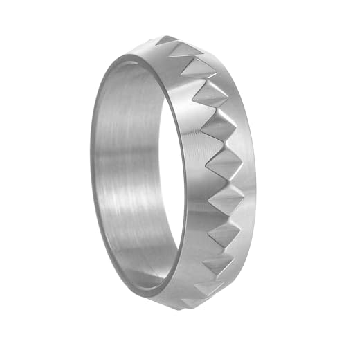 JewelryWe Selbstverteidigungsring Damen Selbstverteidigung Ring: Silber Edelstahl Gezackt Zick Zack Sechseckig Geometrisch Bandring Notfall Dekoration Legal Ring Band Unisex 7mm Breit Größe 57 von JewelryWe