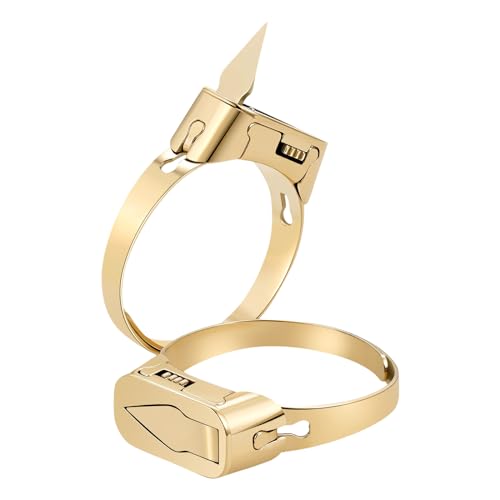 JewelryWe Selbstverteidigungsring Herren Verstellbar Ring: Gold Edelstahl versteckt Messerring offen Multifunktionsring Selbstverteidigung Band für Outdoor, Camping, Angeln, Zuhause, Büro, Notfä von JewelryWe