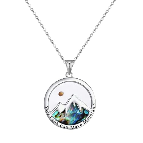 JewelryWe Senfkorn Christliche Halskette für Damen: Edelstahl Senfkorn Anhänger Kette mit Abalone Muschel Berg Muster Christliche Glaube Religiöser Schmuck Geschenk für Frauen Mädchen Silber von JewelryWe