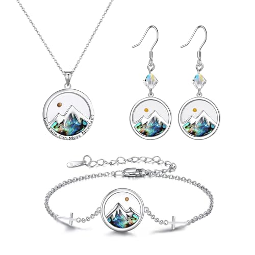 JewelryWe Senfkorn Christliche Schmuckset Damen: 4 Stück Edelstahl Senfkorn Halskette Armband Ohrringe Set Abalone Muschel Berg Muster Anhänger Kette Armkette baumelnde Ohrringe Religiöser Schmuck JewelryWe Senfkorn Christliche Schmuckset Damen: 4 Stück Edelstahl Senfkorn Halskette Armband Ohrringe Set Abalone Muschel Berg Muster Anhänger Kette Armkette baumelnde Ohrringe Religiöser Schmuck von JewelryWe