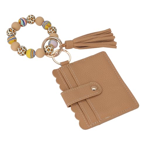 JewelryWe Silikon Armband Schlüsselanhänger mit Kartenhalter: Khaki Silikonperlen Armreif Handgelenk Schlüsselbund Schlüsselkette mit Leder Brieftasche Geldbörse für Damen JewelryWe Silikon Armband Schlüsselanhänger mit Kartenhalter: Khaki Silikonperlen Armreif Handgelenk Schlüsselbund Schlüsselkette mit Leder Brieftasche Geldbörse für Damen von JewelryWe