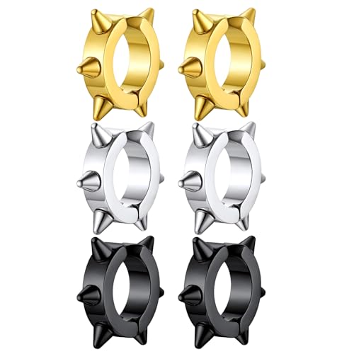JewelryWe Spike Ohrringe Non-Piercing Creolen: 3 Paar Herren Damen Edelstahl Punk Spike Spitze Nieten Fake Piercing Ohrringe Creolen Huggie Ohrclips ohne Ohrloch Klappcreolen Ohrstecker Hip Hop JewelryWe Spike Ohrringe Non-Piercing Creolen: 3 Paar Herren Damen Edelstahl Punk Spike Spitze Nieten Fake Piercing Ohrringe Creolen Huggie Ohrclips ohne Ohrloch Klappcreolen Ohrstecker Hip Hop von JewelryWe