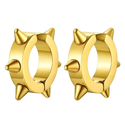 JewelryWe Spike Ohrringe Non-Piercing Creolen: Gold Herren Damen Edelstahl Punk Spike Spitze Nieten Fake Piercing Ohrringe Creolen Huggie Ohrclips ohne Ohrloch Klappcreolen Ohrstecker Hip Hop JewelryWe Spike Ohrringe Non-Piercing Creolen: Gold Herren Damen Edelstahl Punk Spike Spitze Nieten Fake Piercing Ohrringe Creolen Huggie Ohrclips ohne Ohrloch Klappcreolen Ohrstecker Hip Hop von JewelryWe