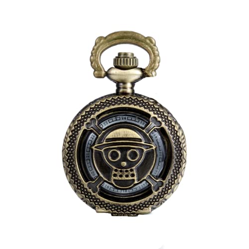 JewelryWe Steampunk Damen Herren Taschenuhr One Piece Anime Design auf Deckel Uhranhänger Quartzuhr Legierung Kettenuhr Uhr Halskette Kette 78cm Bronze Farbe von JewelryWe